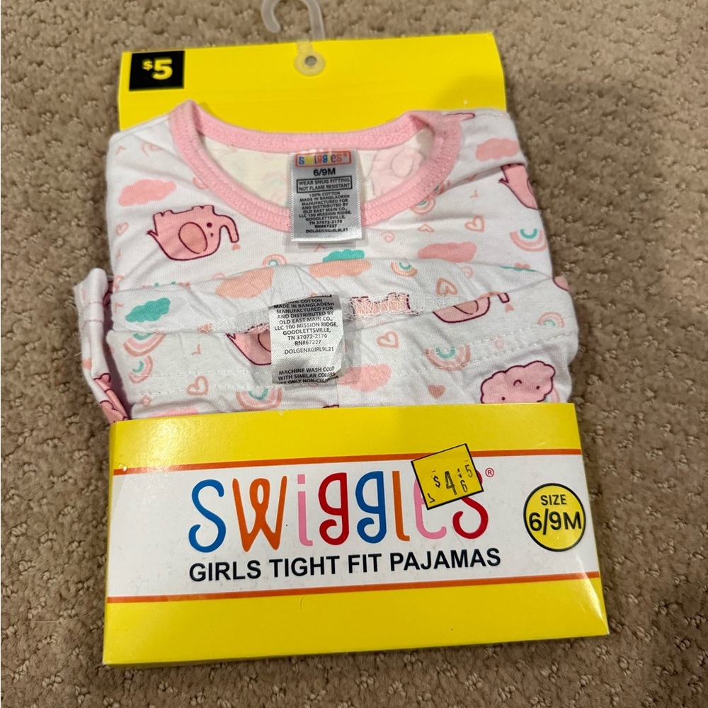 6 FOR $10 NWT 6/9 month girls pajamas elephants